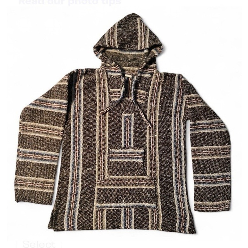 Artesanias Baja Poncho Hoodie Pullover made in Mexico Unisex Size XL